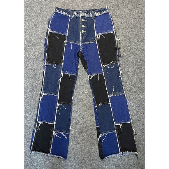 Shein High Waisted Patch Spliced Ankle Straight Leg Jeans Size L - Picture 1 of 5